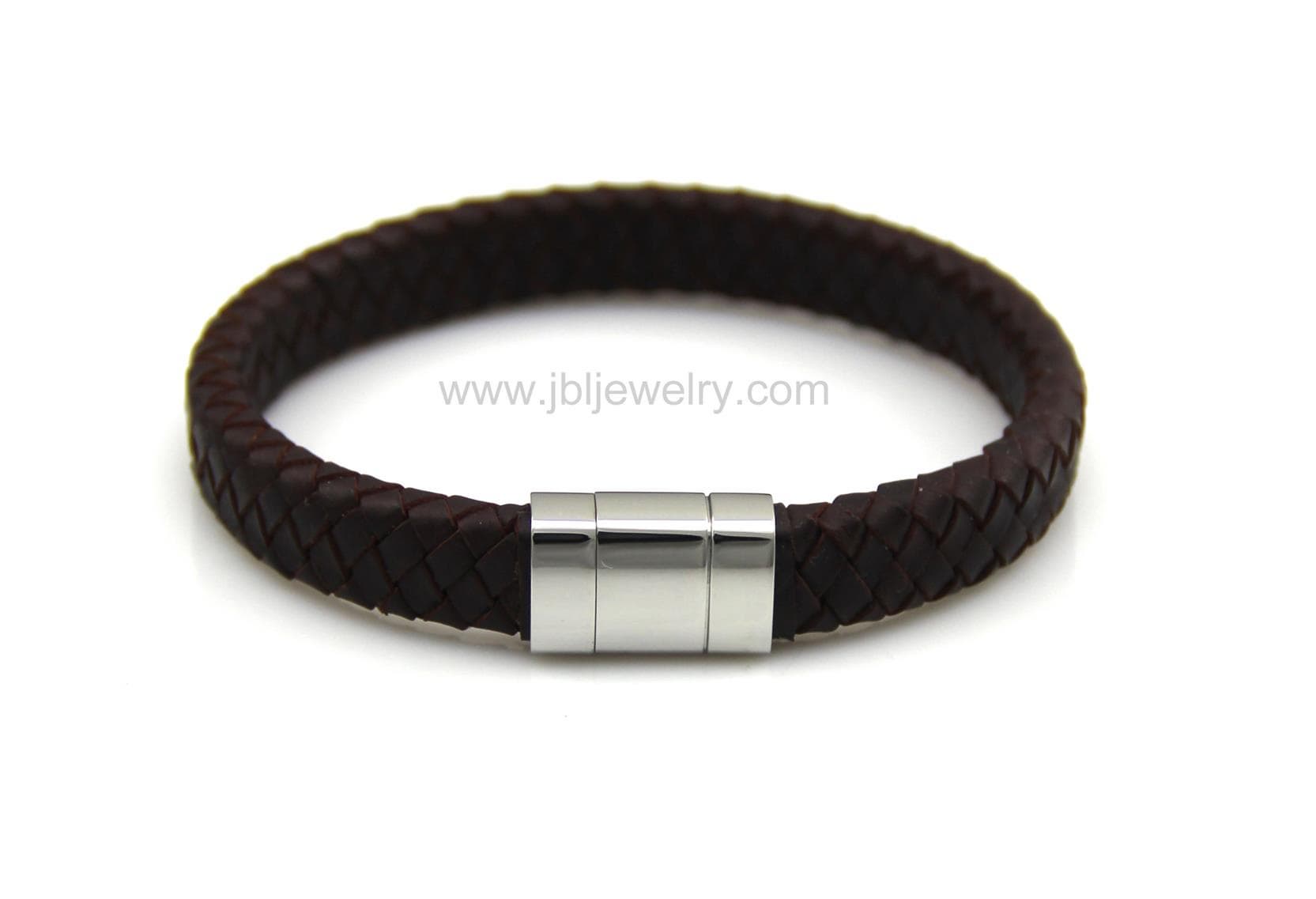 BR119 bracelet_ braided leather_ stainless steel clasp